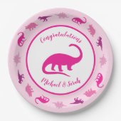 Roze dinosaurus Baby shower Papieren Bordje (Voorkant)