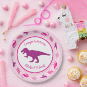 Roze dinosaurus Baby shower Papieren Bordje (Feest)