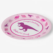 Roze dinosaurus Baby shower Papieren Bordje (Gekanteld)