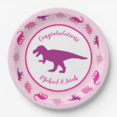 Roze dinosaurus Baby shower Papieren Bordje (Voorkant)