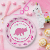 Roze dinosaurus Baby shower Papieren Bordje (Feest)