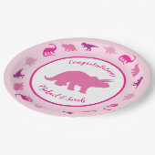 Roze dinosaurus Baby shower Papieren Bordje (Gekanteld)