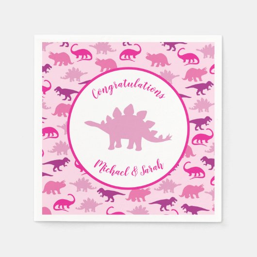 Roze dinosaurus Baby shower Servet (Voorkant)