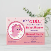 Roze dinosaurus baby shower uitnodiging (Staand voorkant)