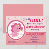 Roze dinosaurus baby shower uitnodiging (Voorkant / Achterkant)