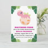 Roze Dinosaurus Baby Shower Uitnodigingen (Staand voorkant)