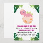 Roze Dinosaurus Baby Shower Uitnodigingen (Voorkant / Achterkant)