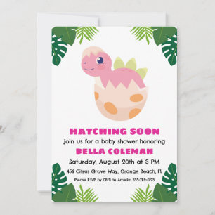 Roze Dinosaurus Baby Shower Uitnodigingen