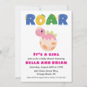 Roze Dinosaurus Baby Shower Uitnodigingen (Voorkant)