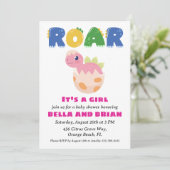 Roze Dinosaurus Baby Shower Uitnodigingen (Staand voorkant)