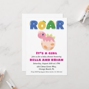 Roze Dinosaurus Baby Shower Uitnodigingen