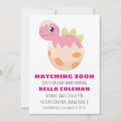 Roze Dinosaurus Baby Shower Uitnodigingen (Voorkant)