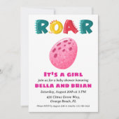 Roze Dinosaurus Baby Shower Uitnodigingen (Voorkant)