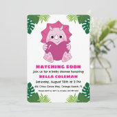 Roze Dinosaurus Baby Shower Uitnodigingen (Staand voorkant)