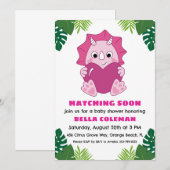 Roze Dinosaurus Baby Shower Uitnodigingen (Voorkant / Achterkant)