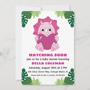 Roze Dinosaurus Baby Shower Uitnodigingen