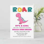 Roze Dinosaurus Baby Shower Uitnodigingen (Staand voorkant)