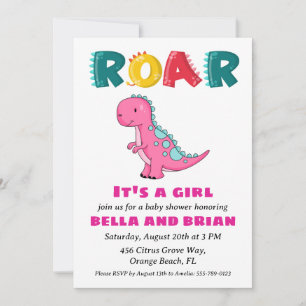 Roze Dinosaurus Baby Shower Uitnodigingen