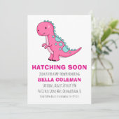 Roze Dinosaurus Baby Shower Uitnodigingen (Staand voorkant)