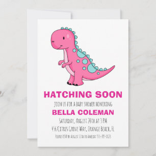 Roze Dinosaurus Baby Shower Uitnodigingen