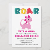 Roze Dinosaurus Baby Shower Uitnodigingen (Voorkant)
