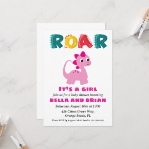 Roze Dinosaurus Baby Shower Uitnodigingen