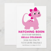 Roze Dinosaurus Baby Shower Uitnodigingen (Voorkant / Achterkant)