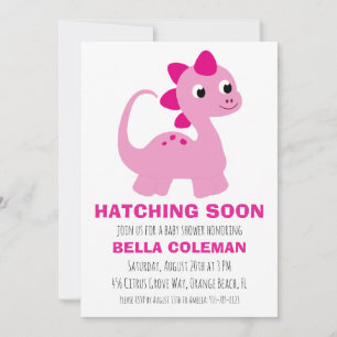 Roze Dinosaurus Baby Shower Uitnodigingen