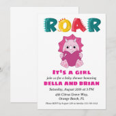 Roze Dinosaurus Baby Shower Uitnodigingen (Voorkant / Achterkant)