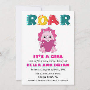 Roze Dinosaurus Baby Shower Uitnodigingen