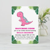 Roze Dinosaurus Baby Shower Uitnodigingen (Staand voorkant)