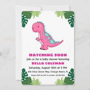 Roze Dinosaurus Baby Shower Uitnodigingen