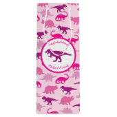Roze dinosaurus Baby shower Wijn Cadeautas (Achterkant)