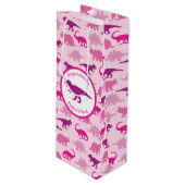 Roze dinosaurus Baby shower Wijn Cadeautas (Voorkant Gekanteld)