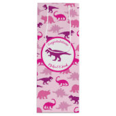 Roze dinosaurus Baby shower Wijn Cadeautas (Voorkant)