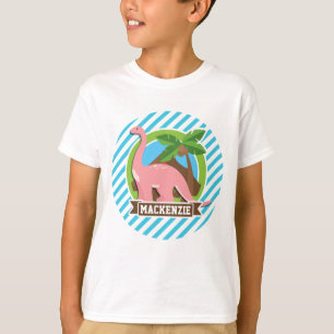 Roze Dinosaurus; Blauwe & Witte Strepen T-shirt