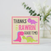 Roze Dinosaurus Dank je Opmerking Meisjes Dinosaur Feestdagenkaart (Staand voorkant)
