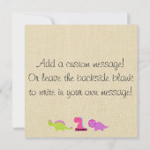 Roze Dinosaurus Dank je Opmerking Meisjes Dinosaur Feestdagenkaart (Achterkant)