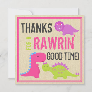 Roze Dinosaurus Dank je Opmerking Meisjes Dinosaur Feestdagenkaart