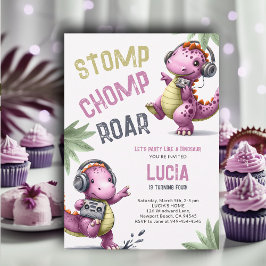 Roze Dinosaurus Dans Stomp Chomp Roar Meisje Verja Kaart