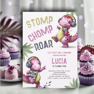 Roze Dinosaurus Dans Stomp Chomp Roar Meisje Verja Kaart