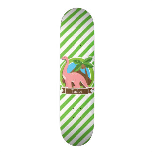 Roze dinosaurus, dino; groene en witte strepen persoonlijk skateboard