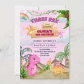 Roze Dinosaurus Drie Rex 3e Verjaardag Meisje Part Kaart (Voorkant)