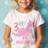 Roze Dinosaurus Drie Rex 3e Verjaardagsfeestje T-shirt