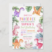 Roze Dinosaurus Drie Rex MEISJE Verjaardag Kaart (Voorkant)
