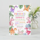 Roze Dinosaurus Drie Rex MEISJE Verjaardag Kaart (Staand voorkant)