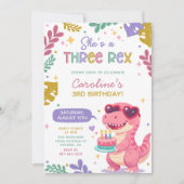 Roze dinosaurus drie Rex meisje verjaardagsfeest Kaart (Voorkant)