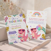 Roze dinosaurus drie Rex meisje verjaardagsfeest Kaart