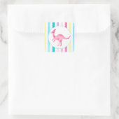 Roze Dinosaurus en strepen Vierkante Sticker (Tas)