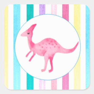 Roze Dinosaurus en strepen Vierkante Sticker
